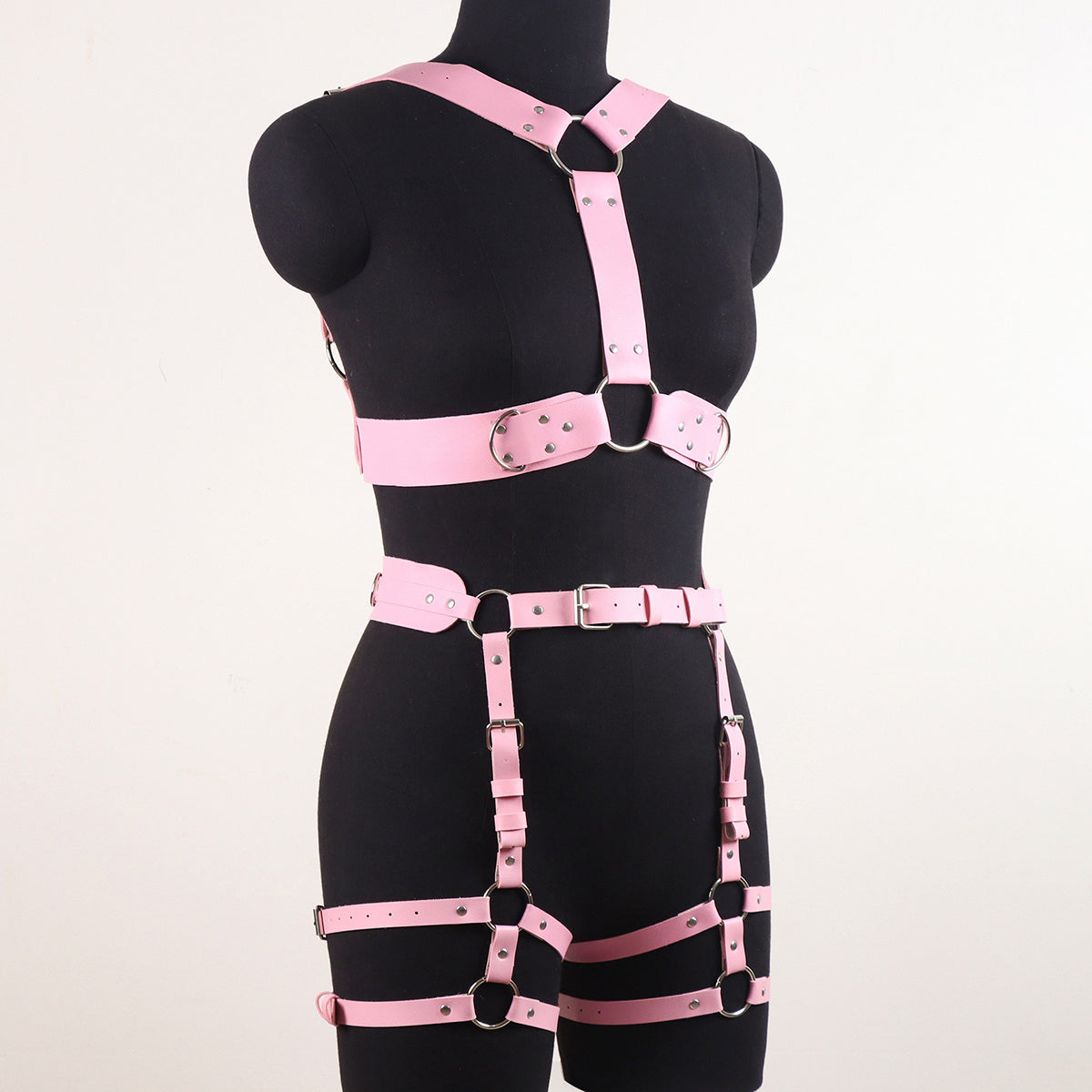 Pink Bondage Body Harness Set & Detachable Cuffs | Sexy Maker