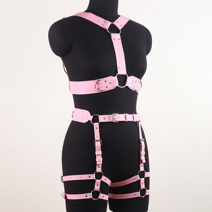 Pink Bondage Body Harness Set & Detachable Cuffs | Sexy Maker