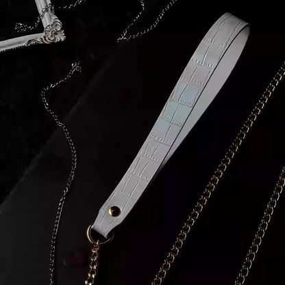 Pure Dominance - Premium White Leather BDSM Restraint Collar & Leash Set