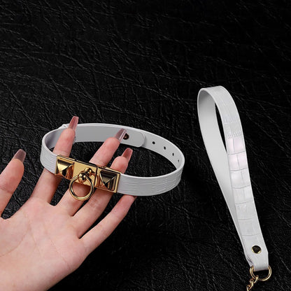 Pure Dominance - Premium White Leather BDSM Restraint Collar & Leash Set