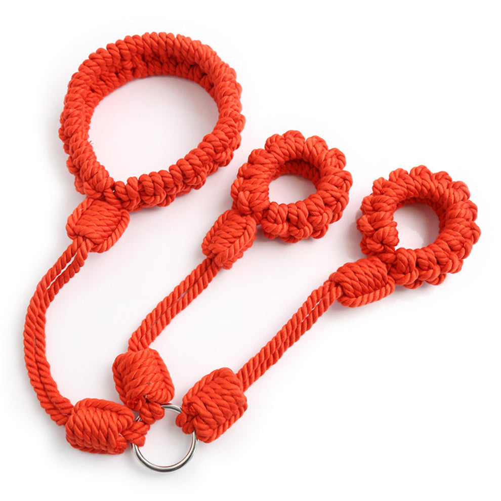 Neck to Wrist Rope Restraint Set Cotton BDSM Shibari Collar Handcuffs ...