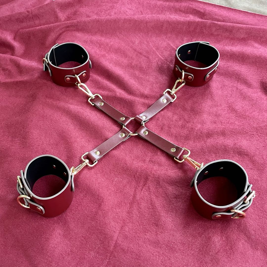 Burgundy Handcrafted Spanking BDSM Restraint 6 Piece Kit
