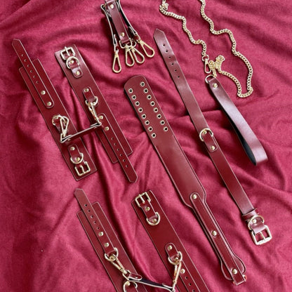 Burgundy Handcrafted Spanking BDSM Restraint 6 Piece Kit