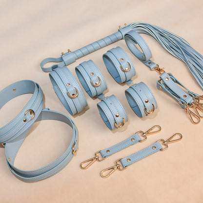 Pastel Blue Vegan Leather Bondage Set 7-Piece